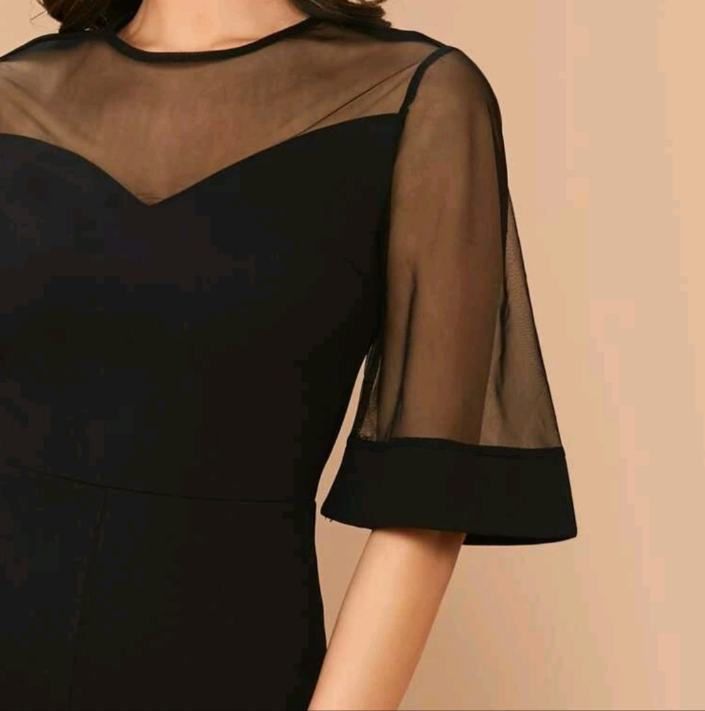 Sheer Mesh Bell Sleeve Romper - Picture 2 of 4